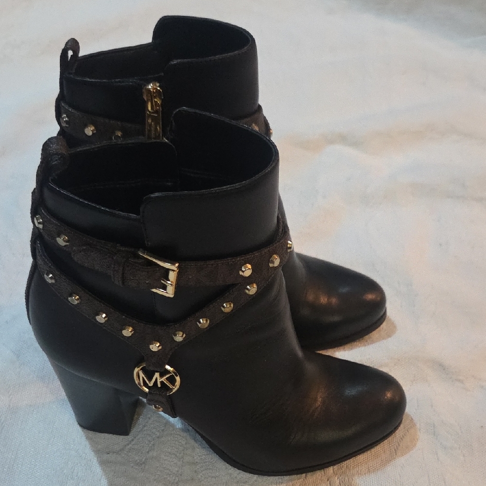 Michael Kors Black Ankle Boots with Gold Studs
